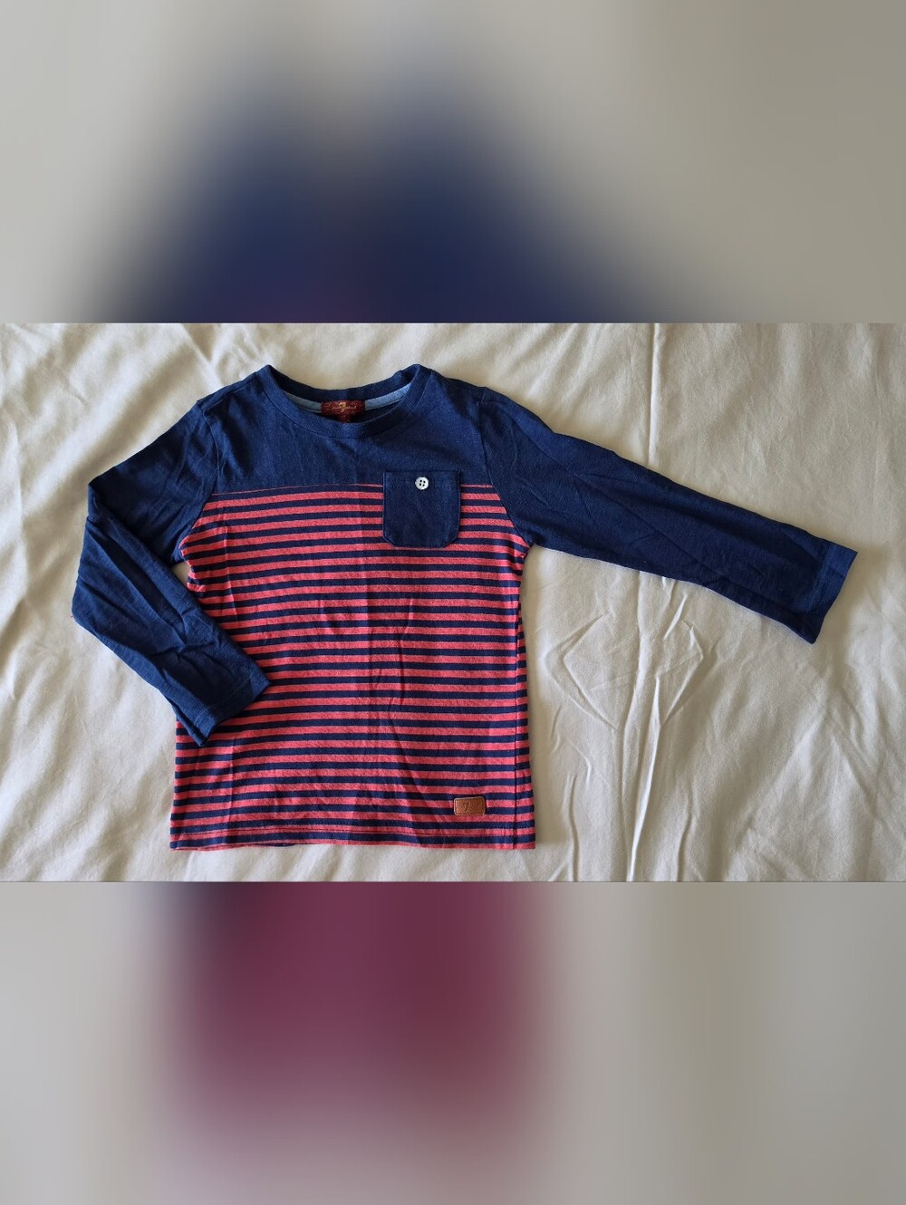 7 For All Mankind Toddler Boy Striped Navy and Red Kids Long-Sleeve Tee